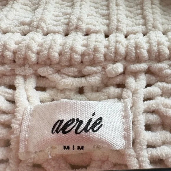 Aerie Cable Car Quarter Zip Oversized Chenille Sweater Cream Size M - Picture 9 of 14